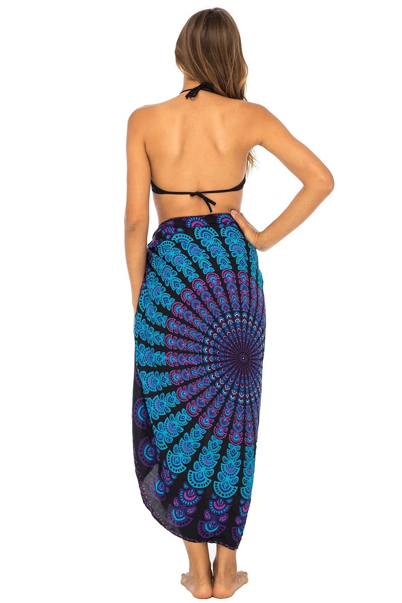Back From Bali Womens Beach Swimsuit Bikini Cover Up Wrap and Clip Sarong Peacock Black Purple - Image 2